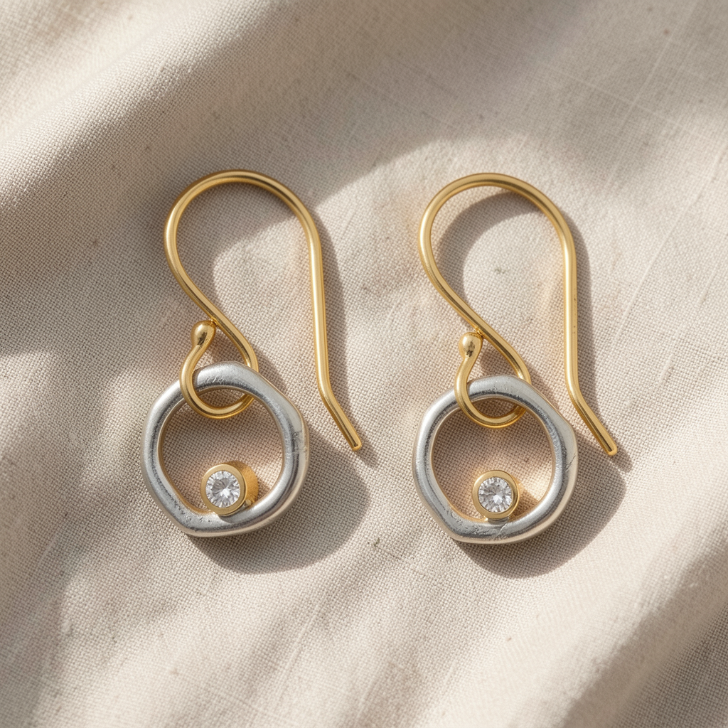 Gold-silberne Retro-Ohrringe