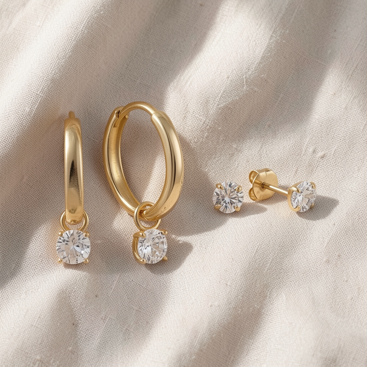 Ohrring-Set mit Steinen | Gold
