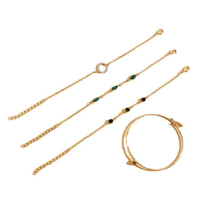 4-teiliges Armband-Set in Smaragdgrün und Gold im Boho-Stil