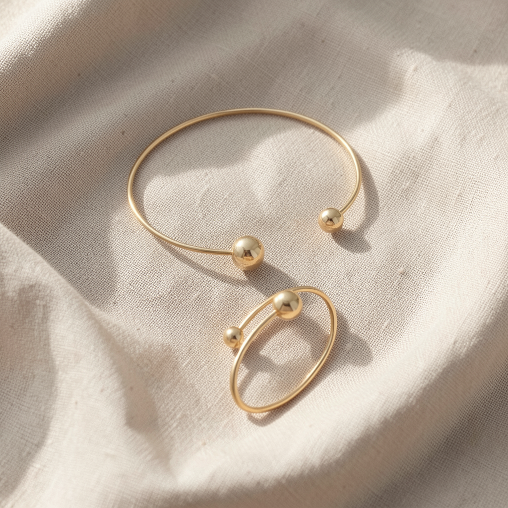 Minimalistisches Halsketten- und Armband-Set | Gold