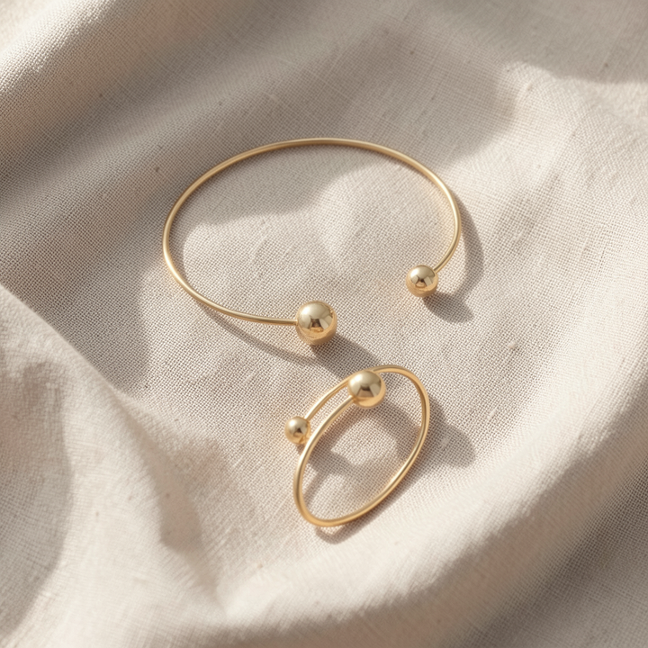 Minimalistisches Halsketten- und Armband-Set | Gold