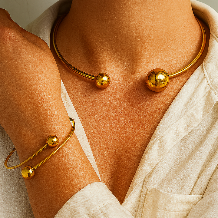 Minimalistisches Halsketten- und Armband-Set | Gold