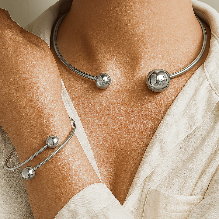 Minimalistisches Halsketten- und Armband-Set | Gold