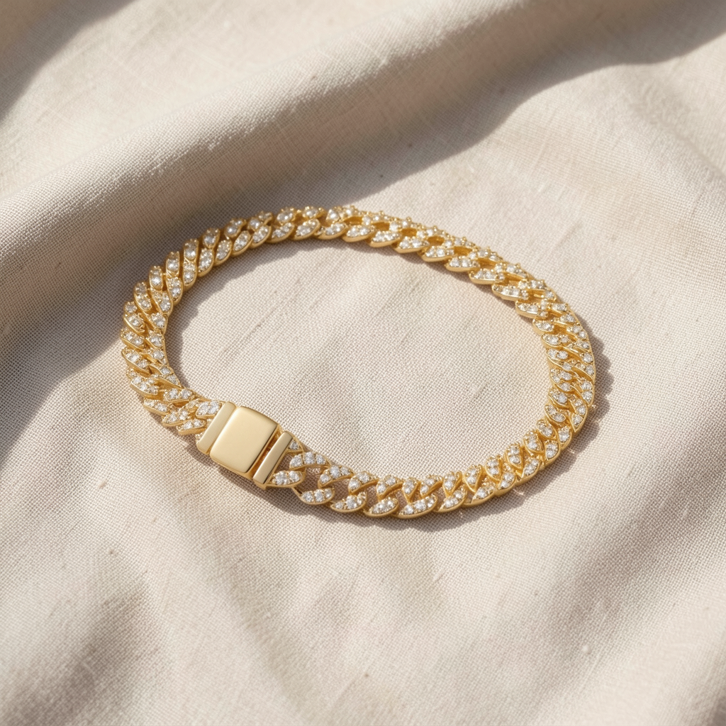 Kubanisches Armband mit Moissanit | Gold