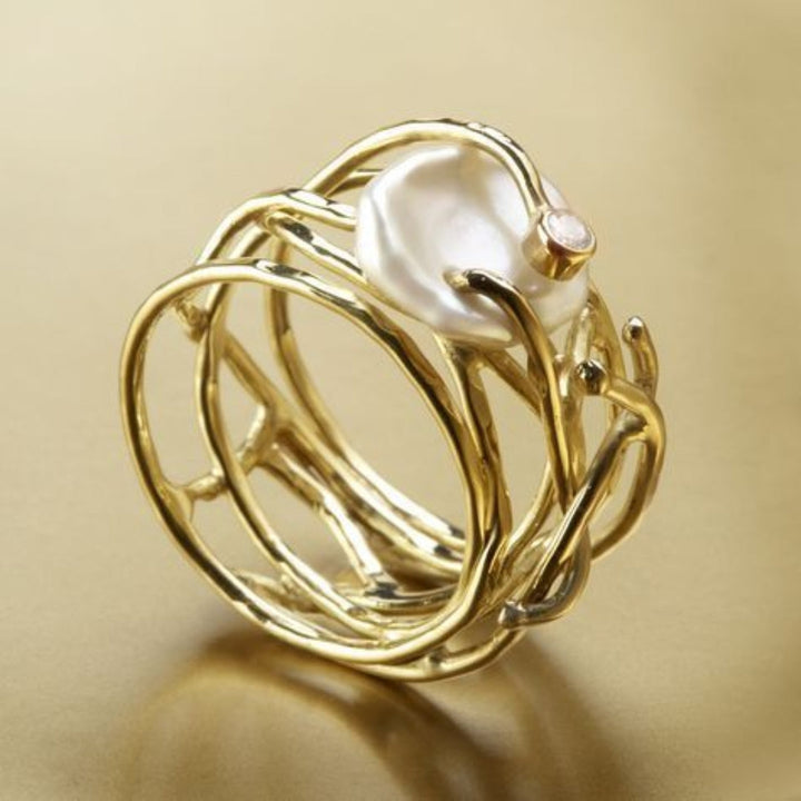 Schmaler Goldring mit Perle