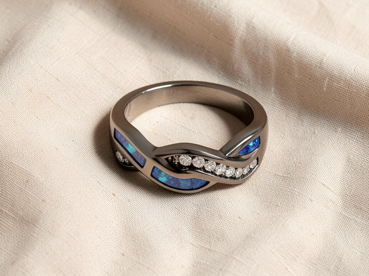 Ring mit schwarzem und blauem Saphir | Weissgold