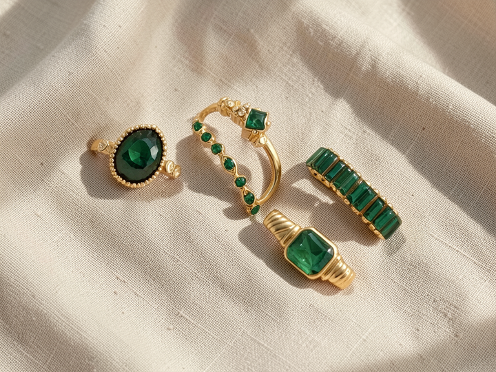 Ringset Zarina mit Smaragd | Gold