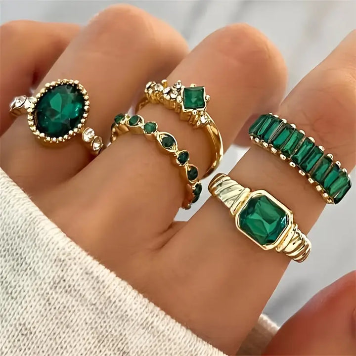 Ringset Zarina mit Smaragd | Gold