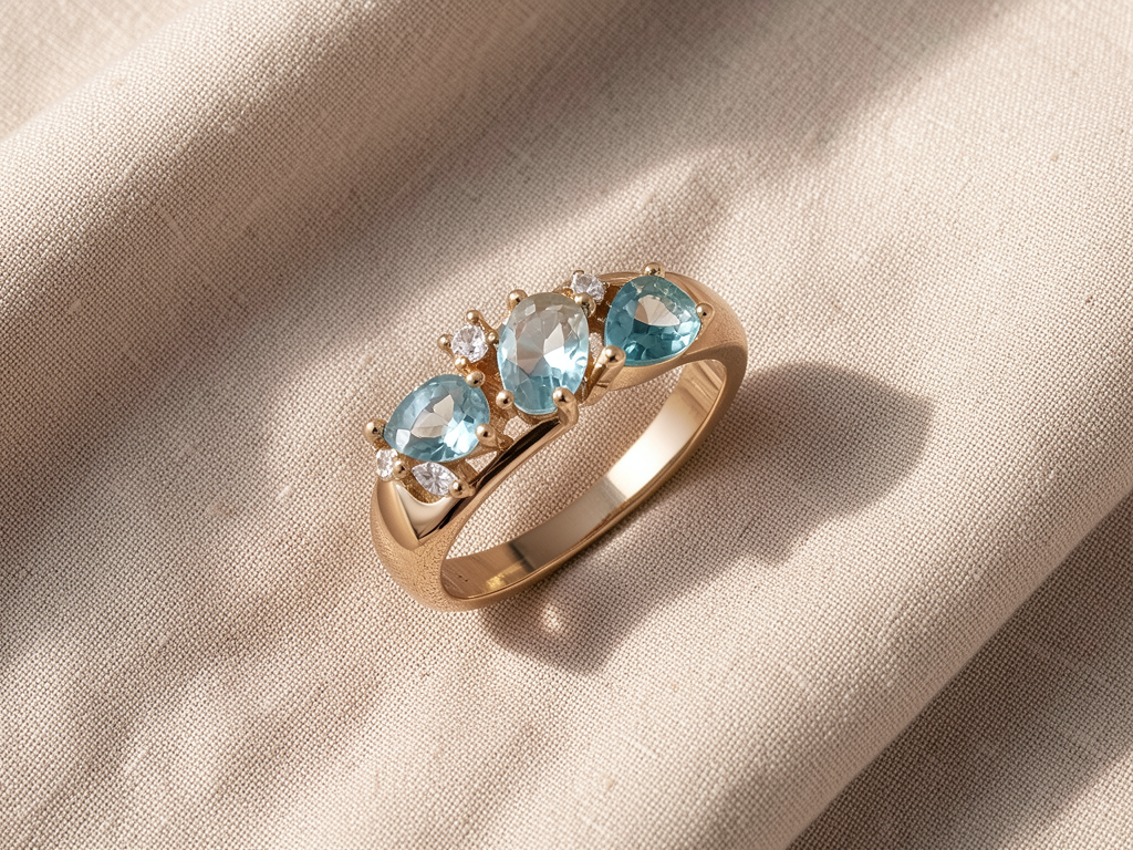 Goldring mit blauen Zirkonia