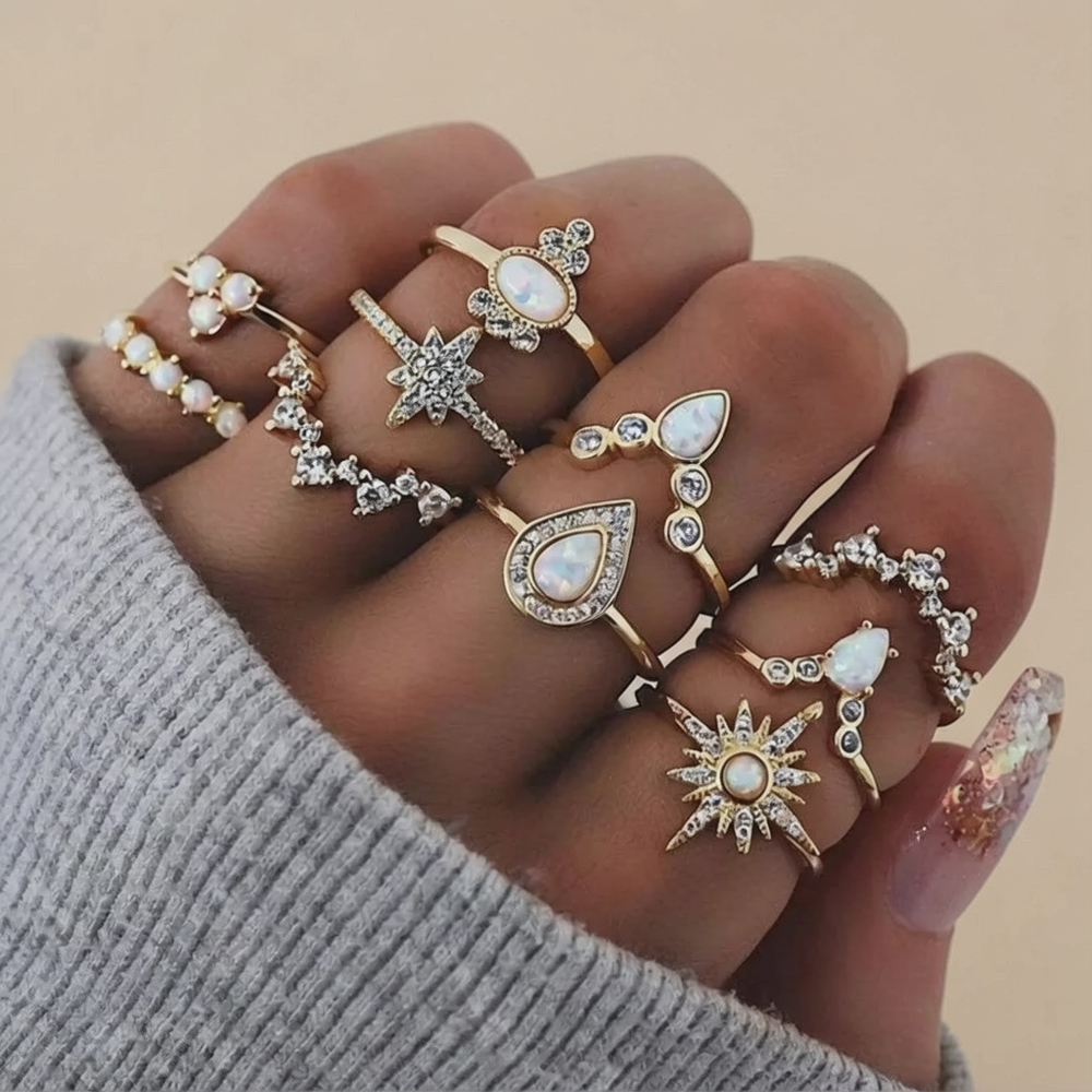 Boho-Ringset – 8–12 gemischte Ringe