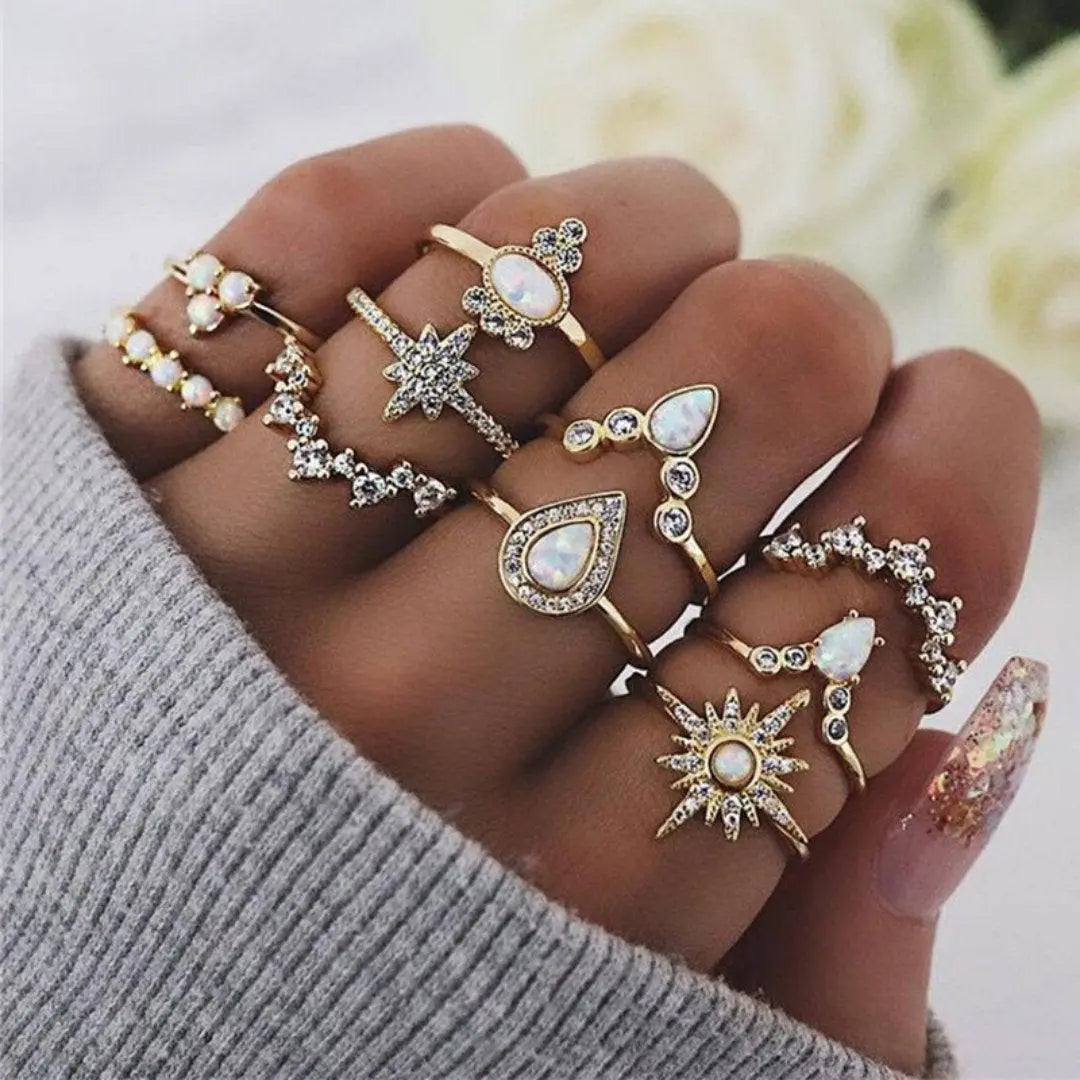 Boho-Ringset – 8–12 gemischte Ringe