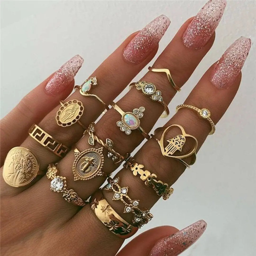 Boho-Ringset – 8–12 gemischte Ringe