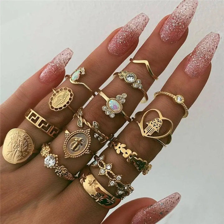 Boho-Ringset – 8–12 gemischte Ringe
