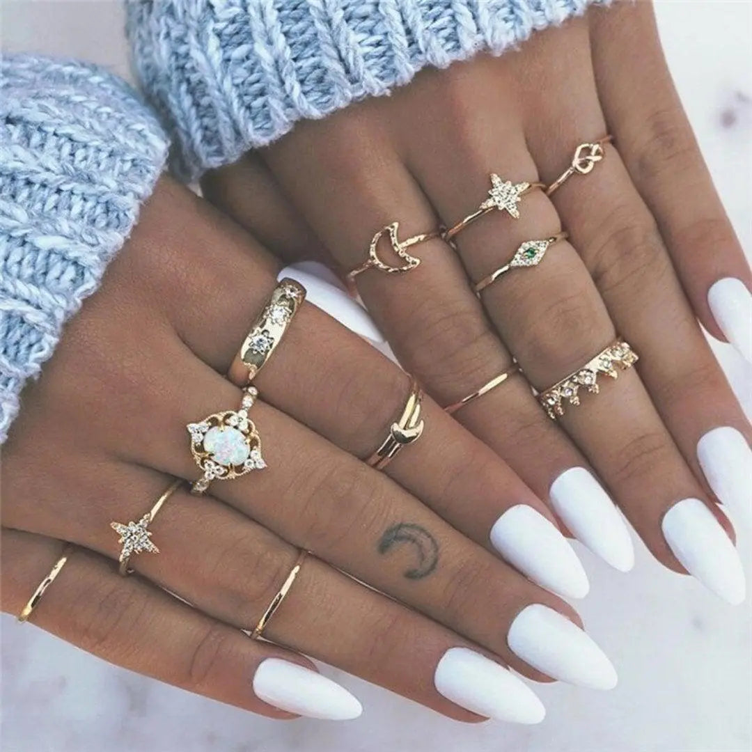 Boho-Ringset – 8–12 gemischte Ringe