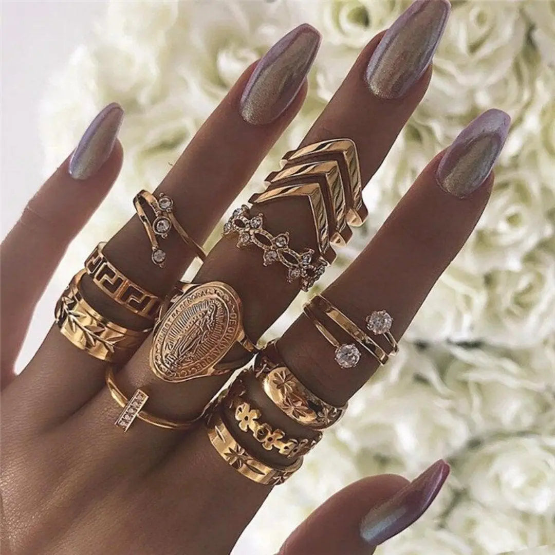 Boho-Ringset – 8–12 gemischte Ringe