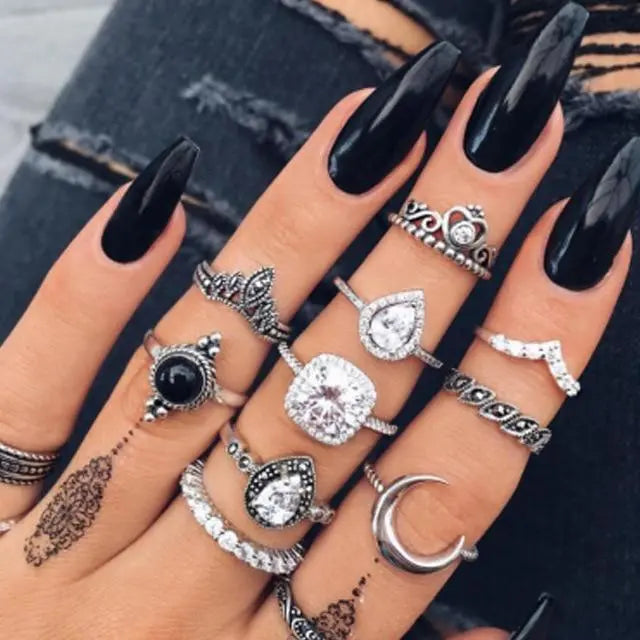 Boho-Ringset – 8–12 gemischte Ringe