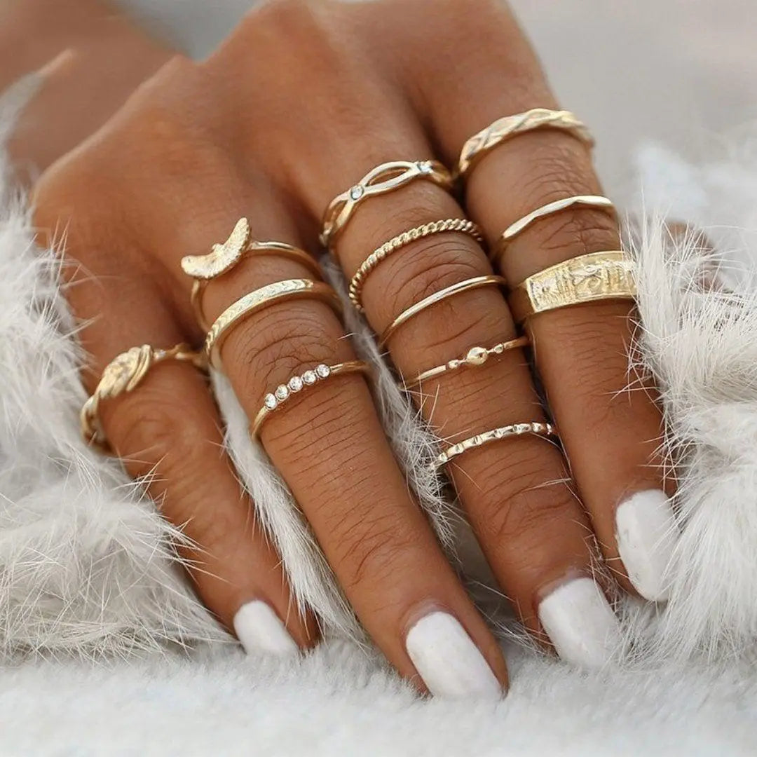 Boho-Ringset – 8–12 gemischte Ringe