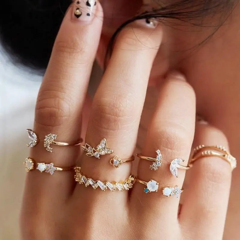 Boho-Ringset – 8–12 gemischte Ringe