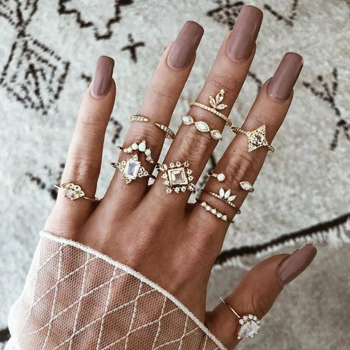 Boho-Ringset – 8–12 gemischte Ringe