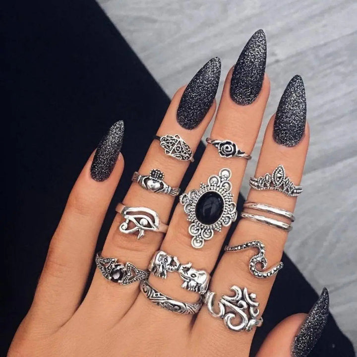 Boho-Ringset – 8–12 gemischte Ringe