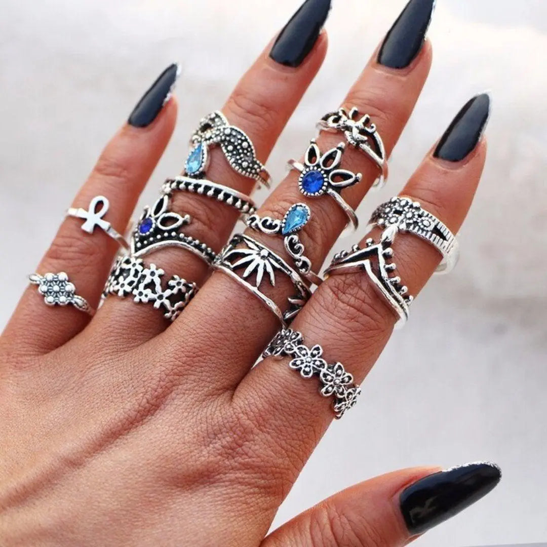 Boho-Ringset – 8–12 gemischte Ringe