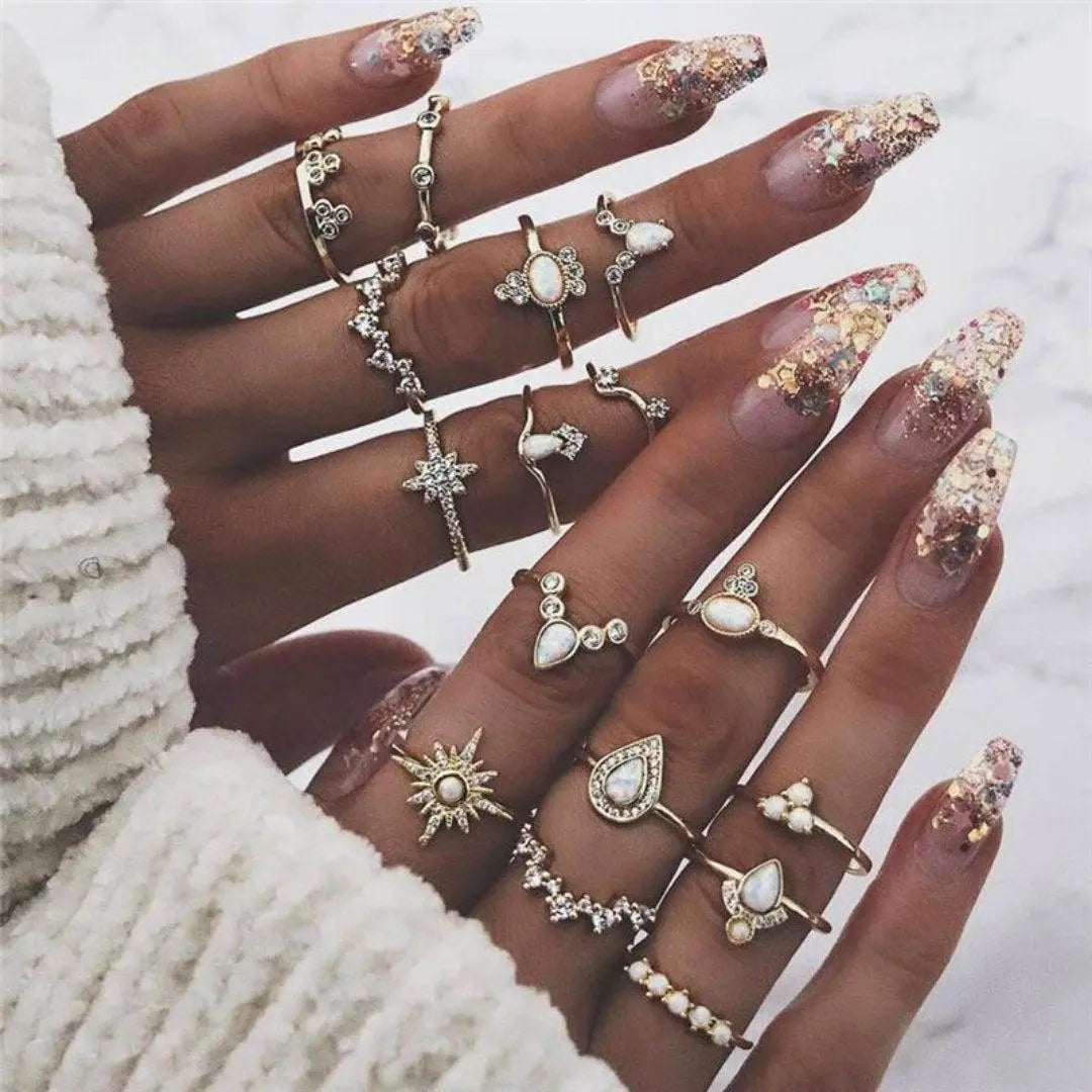 Boho-Ringset – 8–12 gemischte Ringe