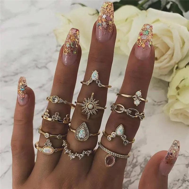 Boho-Ringset – 8–12 gemischte Ringe