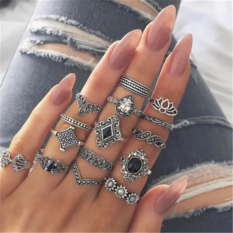 Boho-Ringset – 8–12 gemischte Ringe