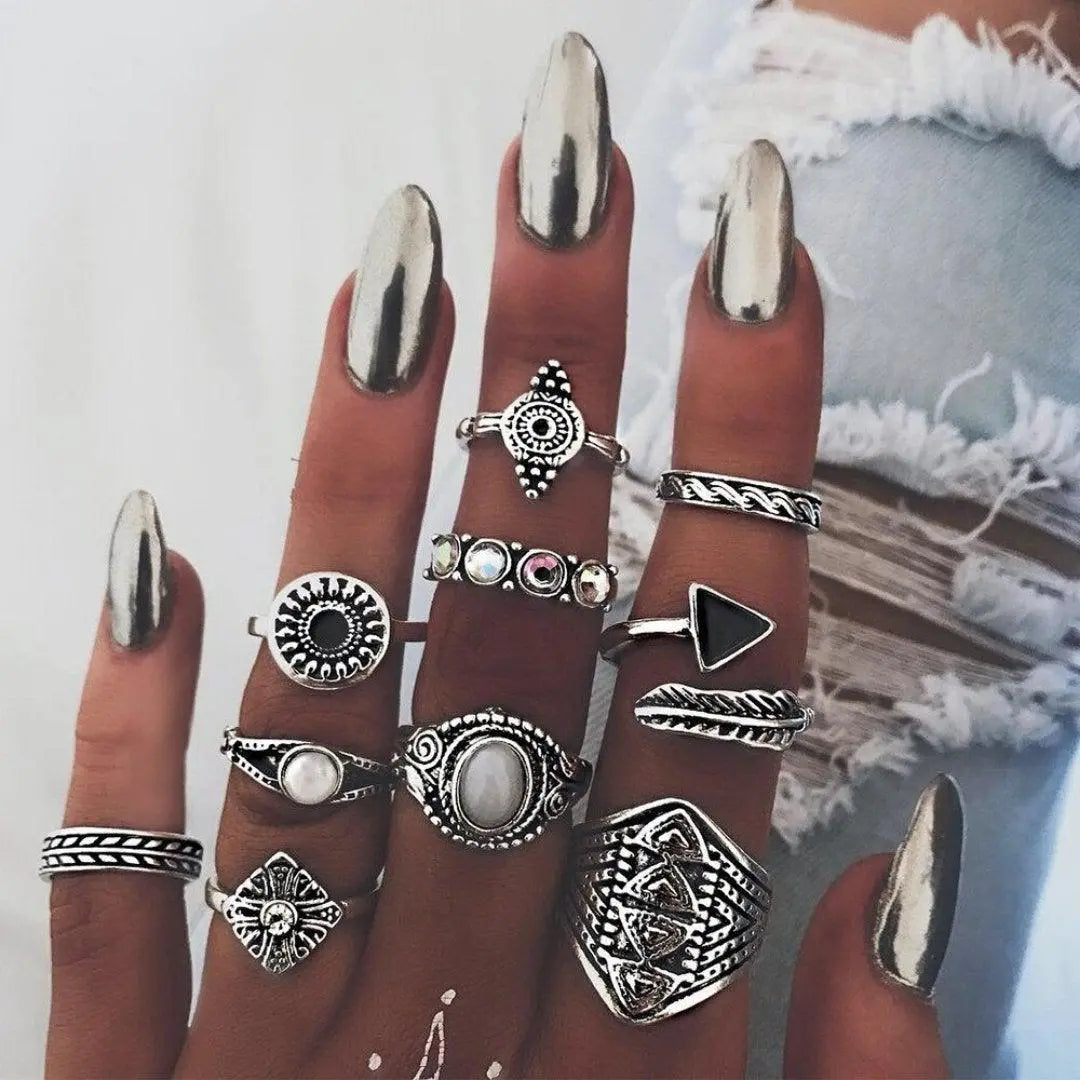 Boho-Ringset – 8–12 gemischte Ringe