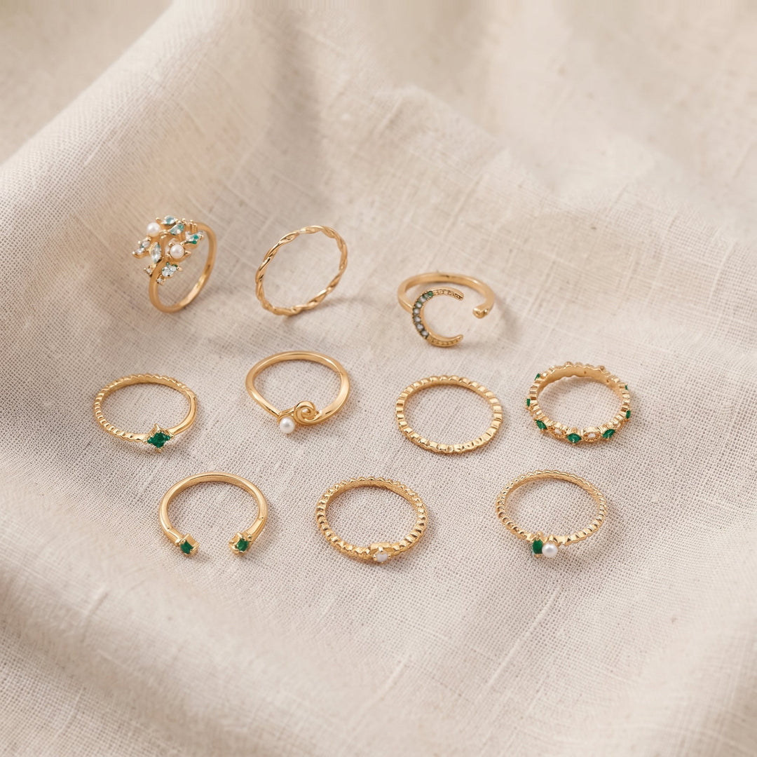 Boho-Goldring-Set mit 10 Stück