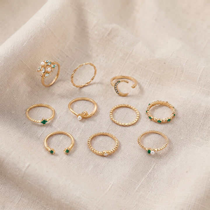 Boho-Goldring-Set mit 10 Stück