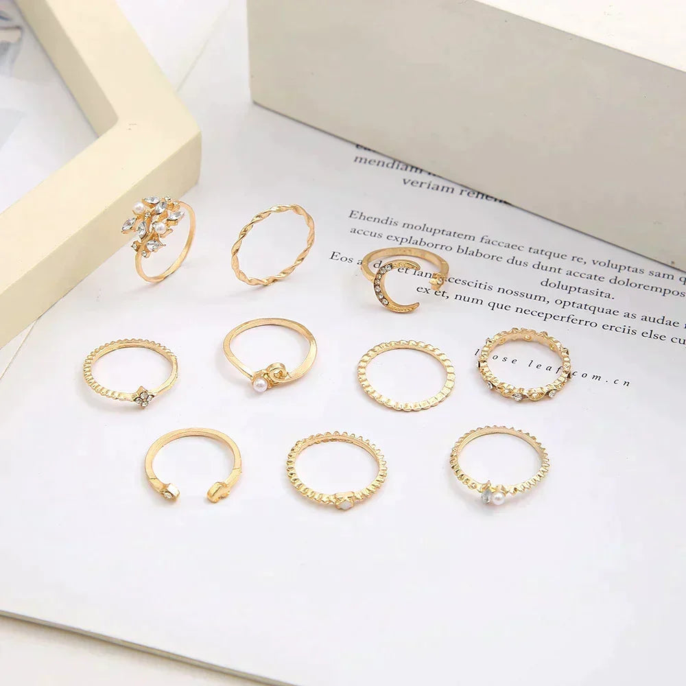 Boho-Goldring-Set mit 10 Stück