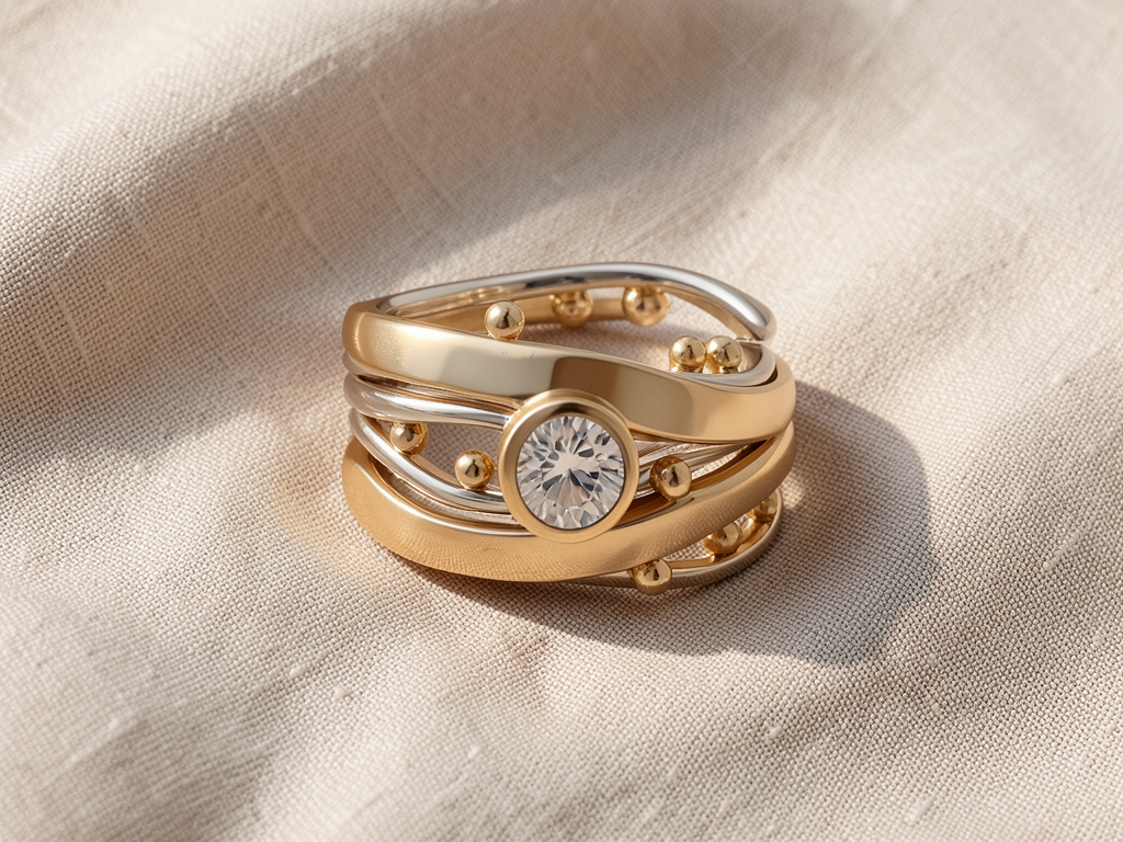 Goldring mit eingelassenen Zirkonia