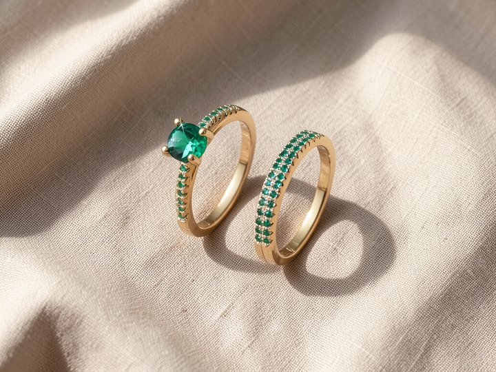 Goldenes Duo-Ring-Set mit Smaragd