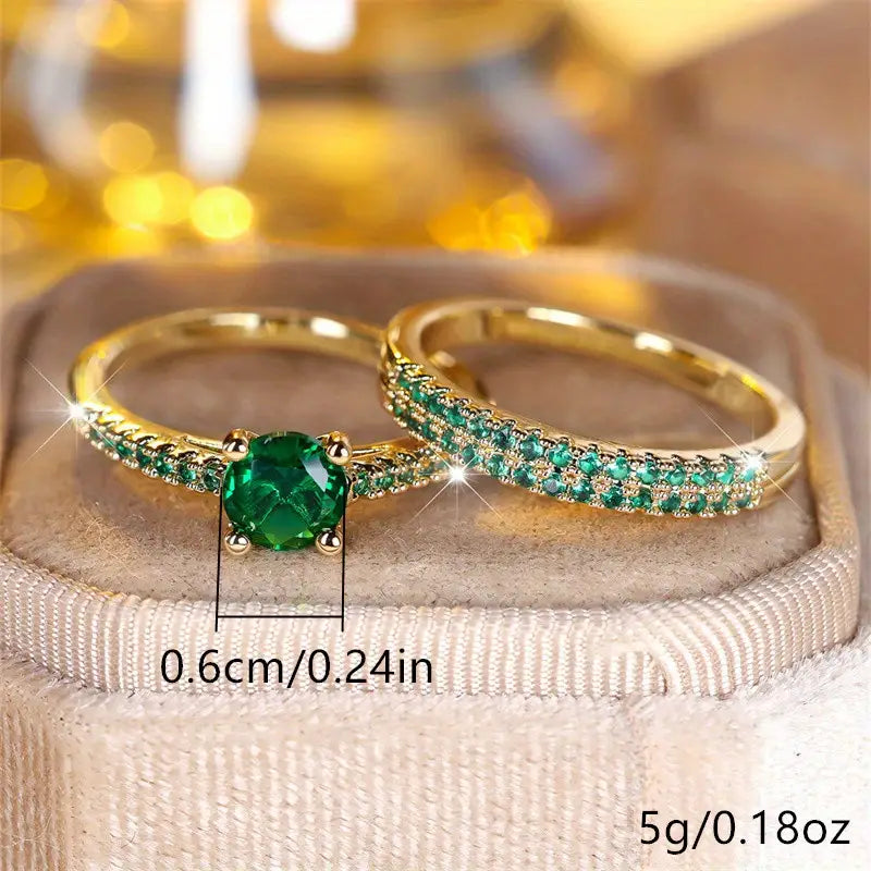 Goldenes Duo-Ring-Set mit Smaragd