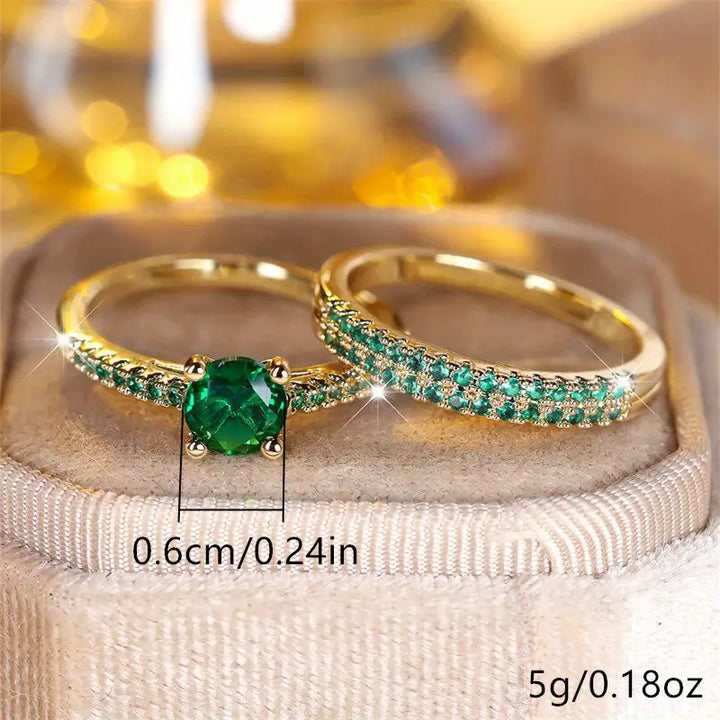 Goldenes Duo-Ring-Set mit Smaragd
