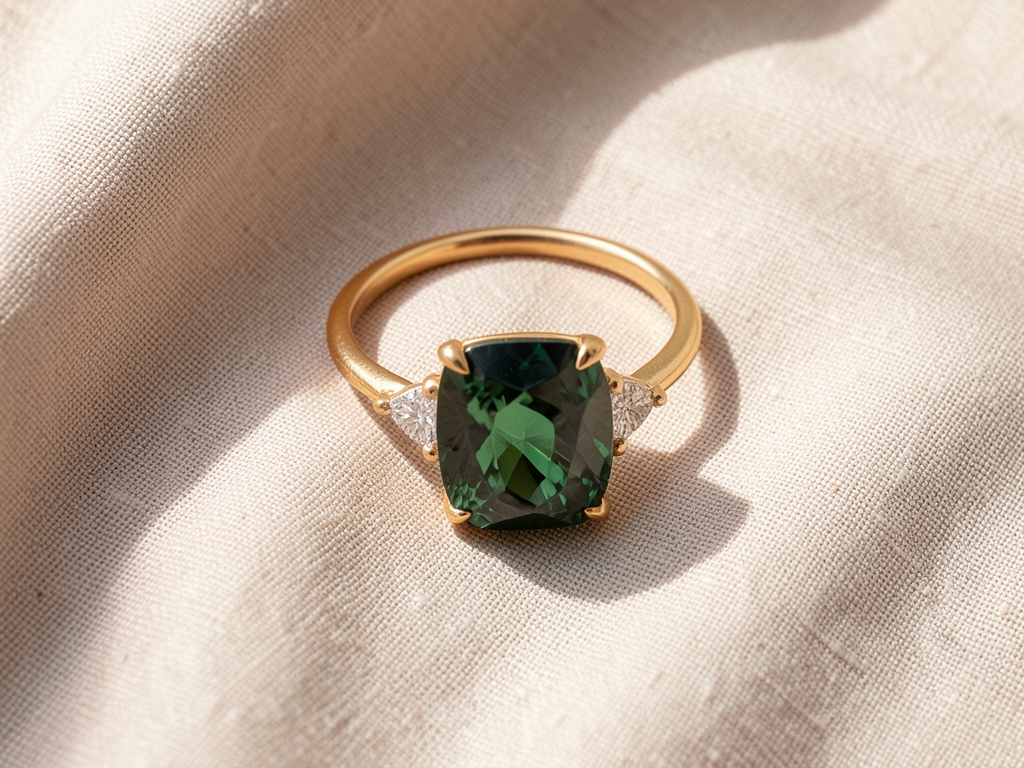 Goldring mit grünen Zirkonia