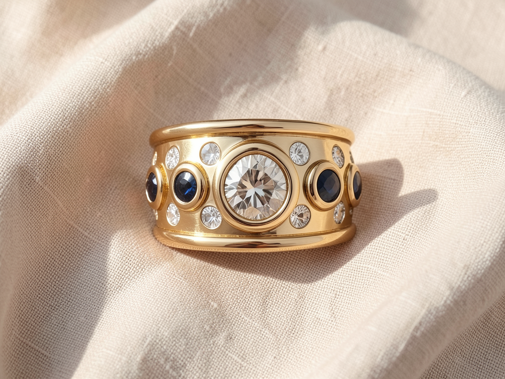 Goldring mit eingelassenen Zirkonia