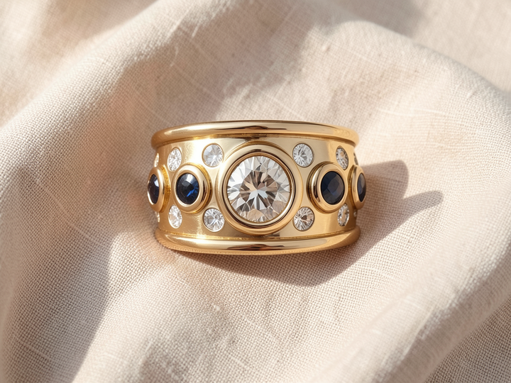 Goldring mit eingelassenen Zirkonia