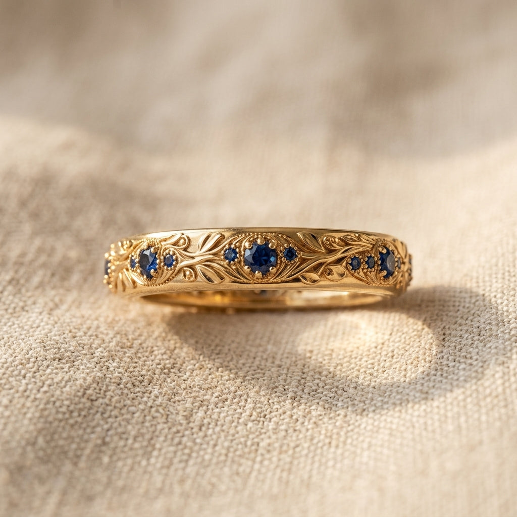 Zierlicher Blattring mit blauen Zirkonia