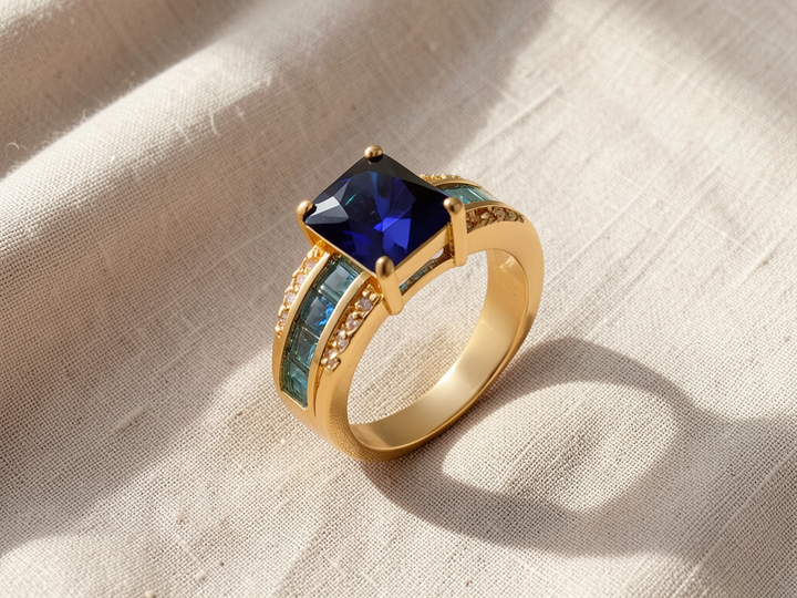 Goldring mit blauem Saphir