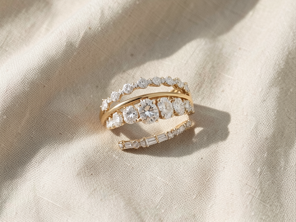 Goldenes Ring-Set mit Zirkonia