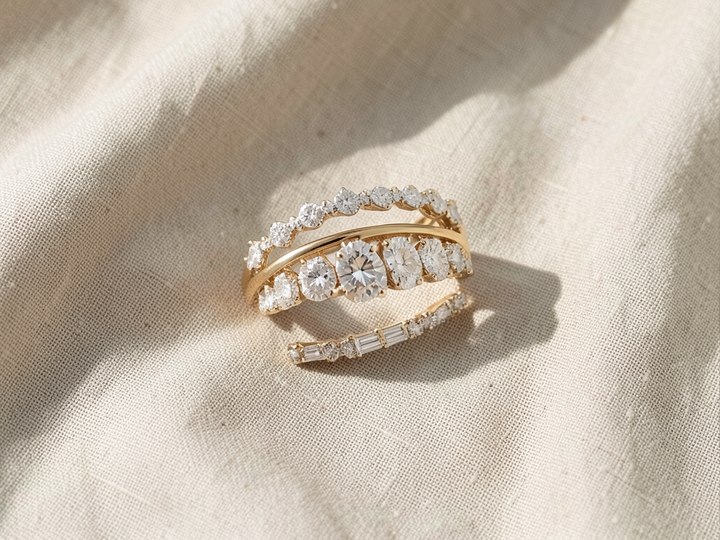 Goldenes Ring-Set mit Zirkonia