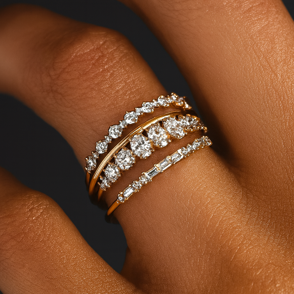 Goldenes Ring-Set mit Zirkonia