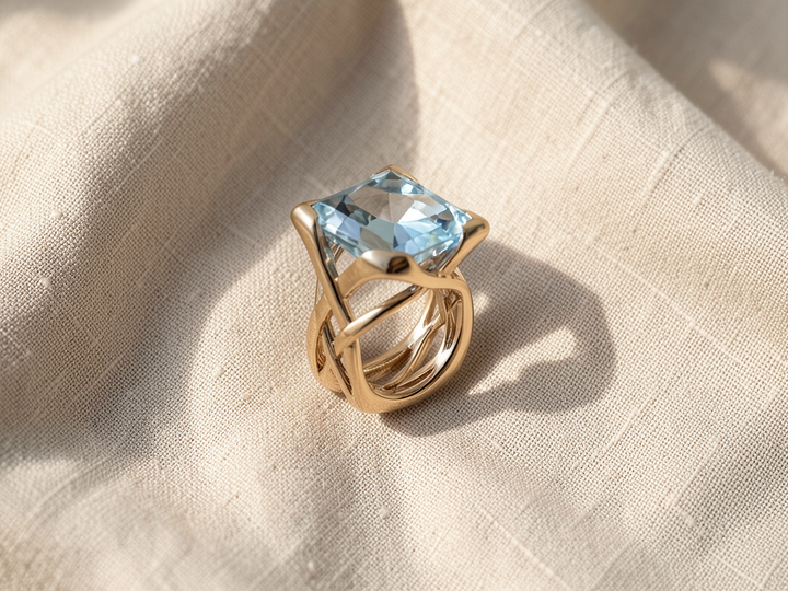 Roségoldener Ring mit blauen Zirkonia