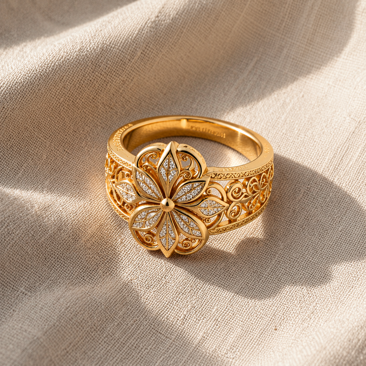 Goldener Ring mit Blumen-Zirkonia