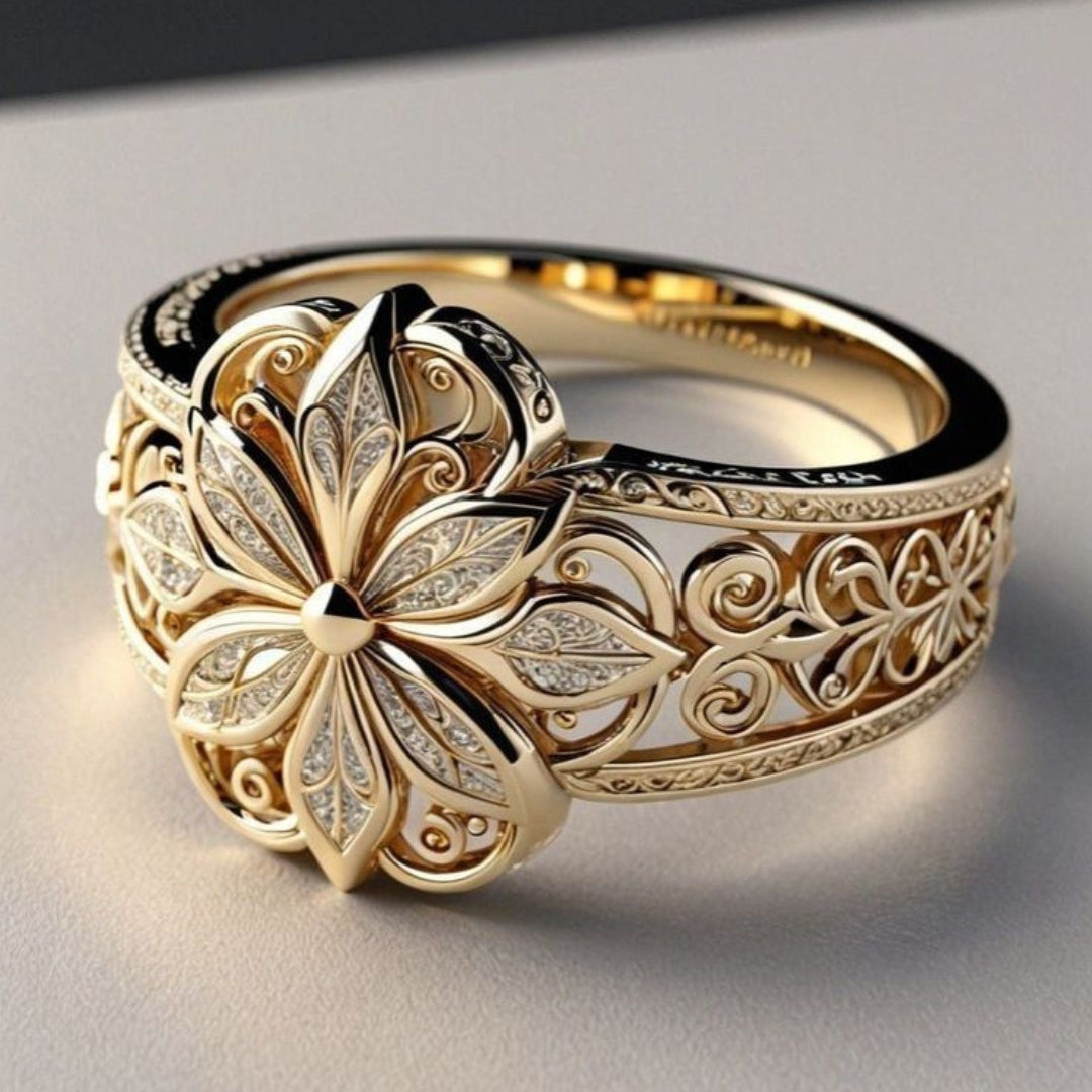 Goldener Ring mit Blumen-Zirkonia