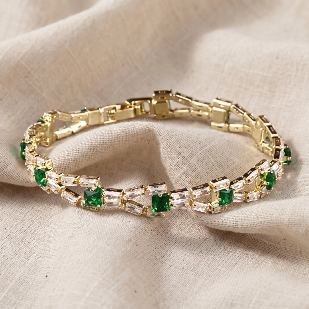 Tennisarmband Grüne Glieder | Gold
