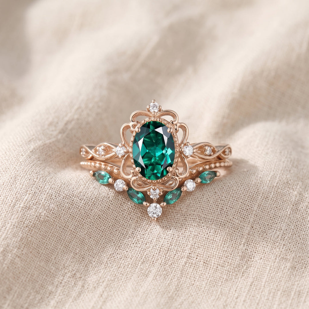 Ringset Aurelle Krone mit Smaragd | Roségold