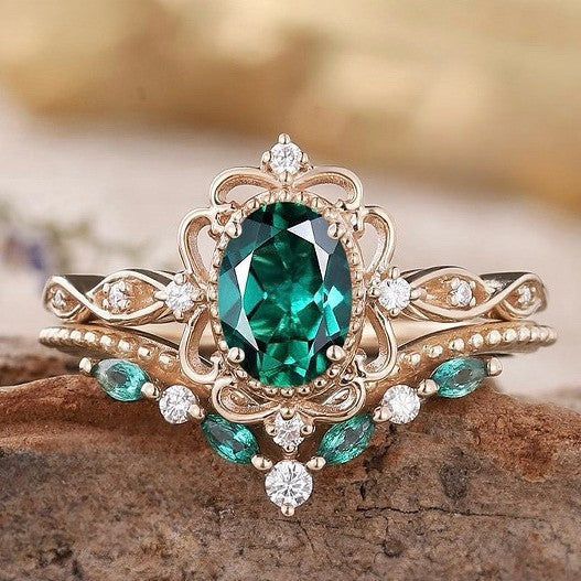 Ringset Aurelle Krone mit Smaragd | Roségold
